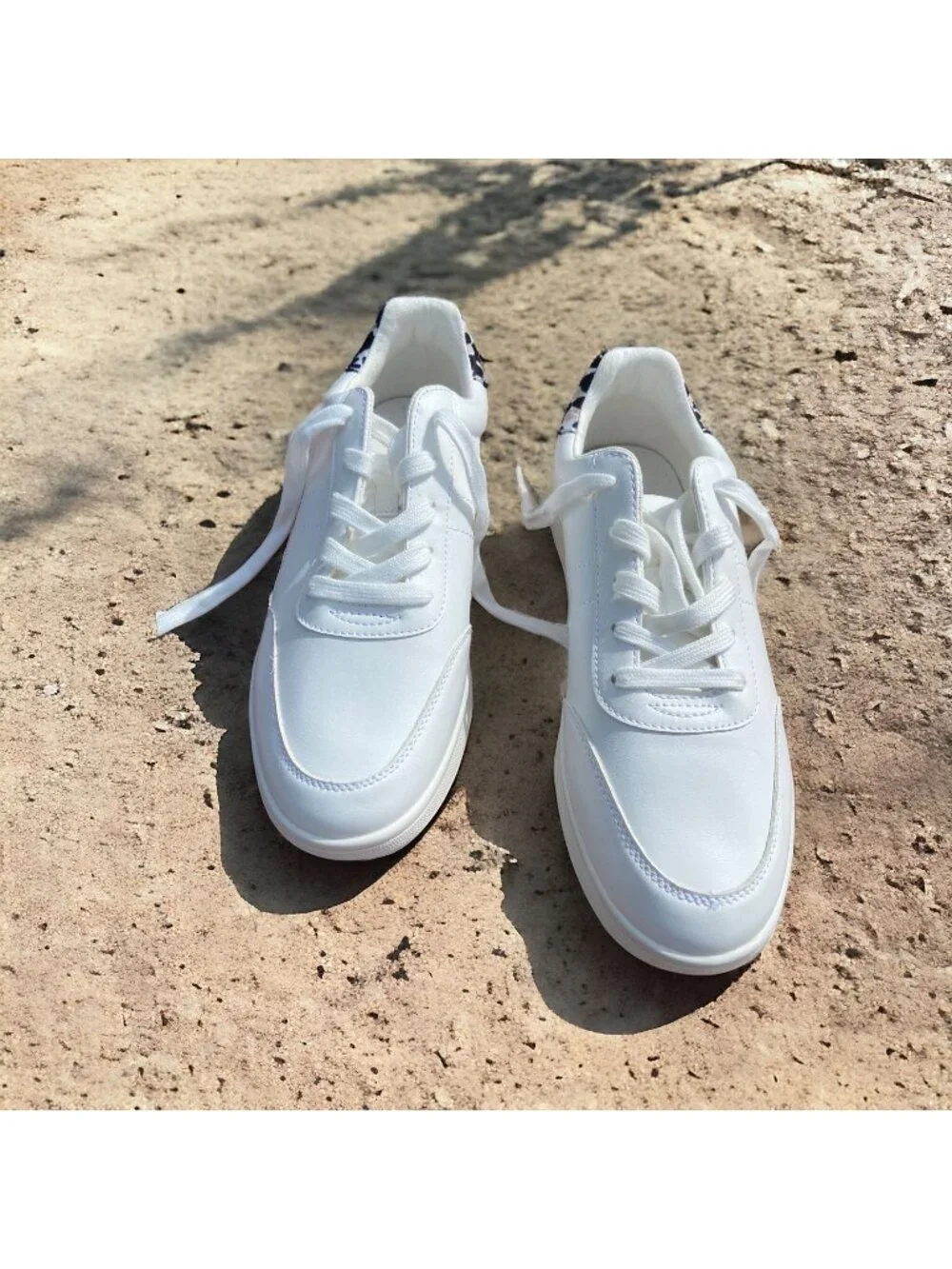 NWOT Old Navy Womens White Lace-Up Sneakers With Leopard Print Accent Size 10 Ca